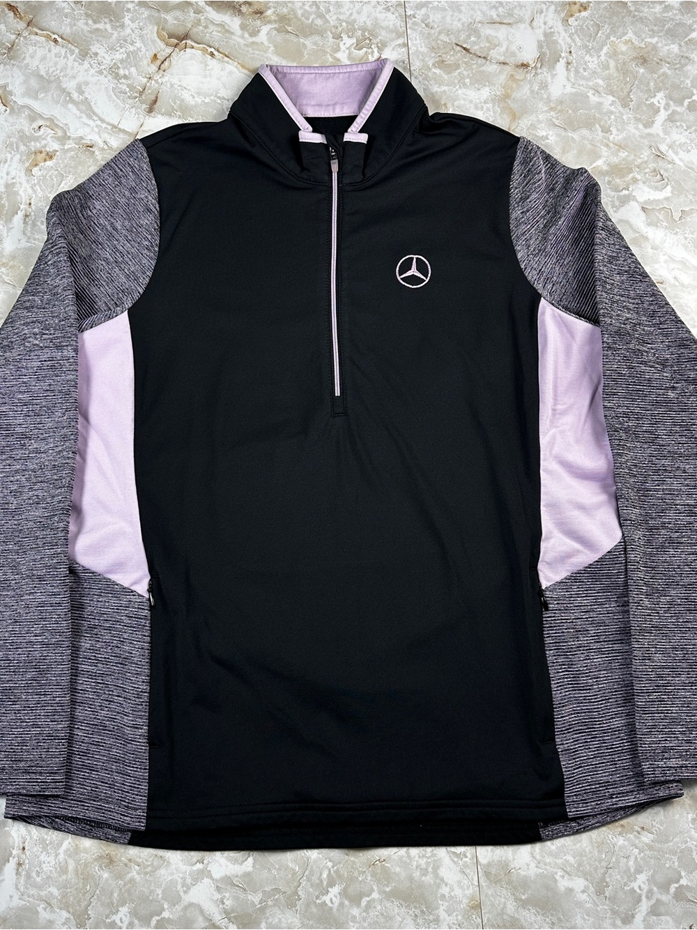 Mercedes Women’s Size Large Jacket Black Pink 1/4 Quarter Zip